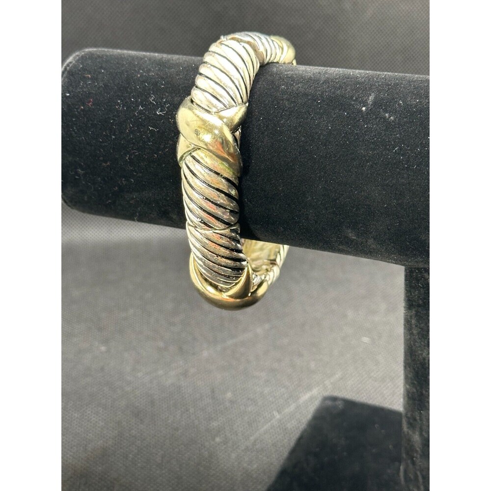 Two Tone Stretch Bracelet Silver and Gold Tones Chunky Fashion  For Medium Wrist